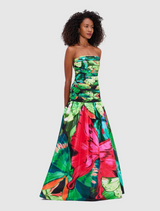 Natalia Ruched Maxi Dress - Papillon Print in Green