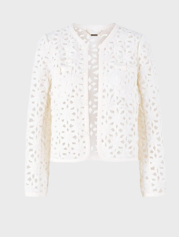White Blazer Jacket Made Of Eyelet Lace - White Stone