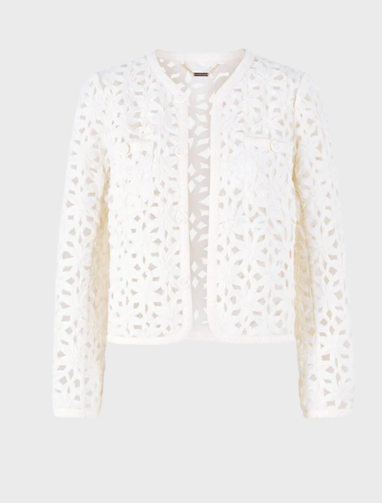 White Blazer Jacket Made Of Eyelet Lace - White Stone