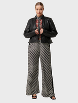 Blaire Leather Herringbone Stitch Detail Jacket - Black