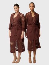 Solene Cotton Blend Lace Bomber - Rosewood
