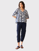 Geo Block Print Top - Navy