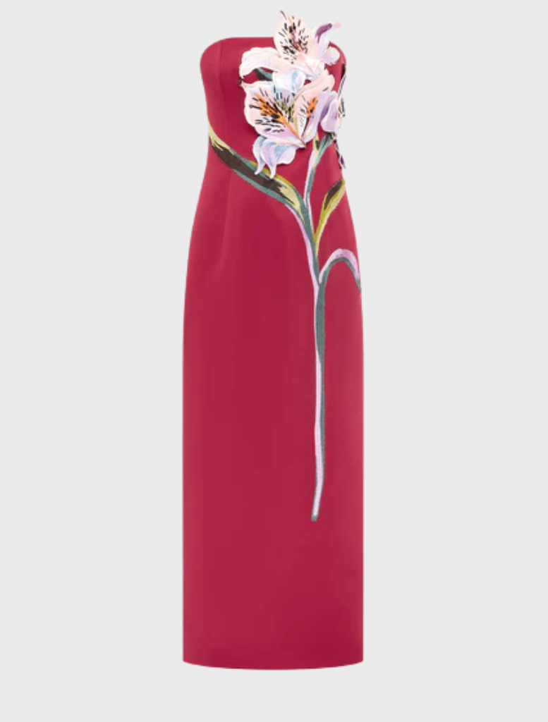 Rayna Appliqué Floral Maxi Dress - Lily Print in Oxblood