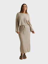 Waves Merino Cotton Pleat Skirt - Wheat