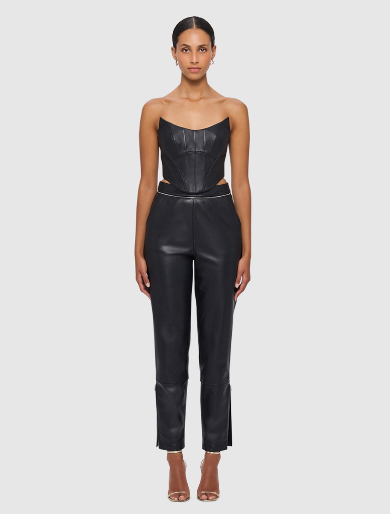 Vic Leather Straight Leg Pants - Ebony