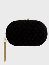 Rikki Quilted Velvet Clutch - Black