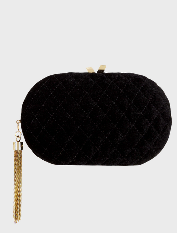 Rikki Quilted Velvet Clutch - Black