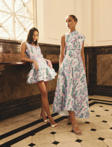 Lavina Asymmetrical Gown - Green & Purple Floral
