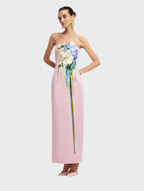 Rayna Embroidered Bustier Maxi Dress - Pastel Pink