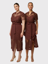 Solene Cotton Blend Lace Short Sleeve Top - Rosewood