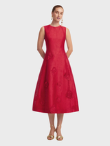 Cleo Appliqué Sleeveless Midi Dress - Scarlet