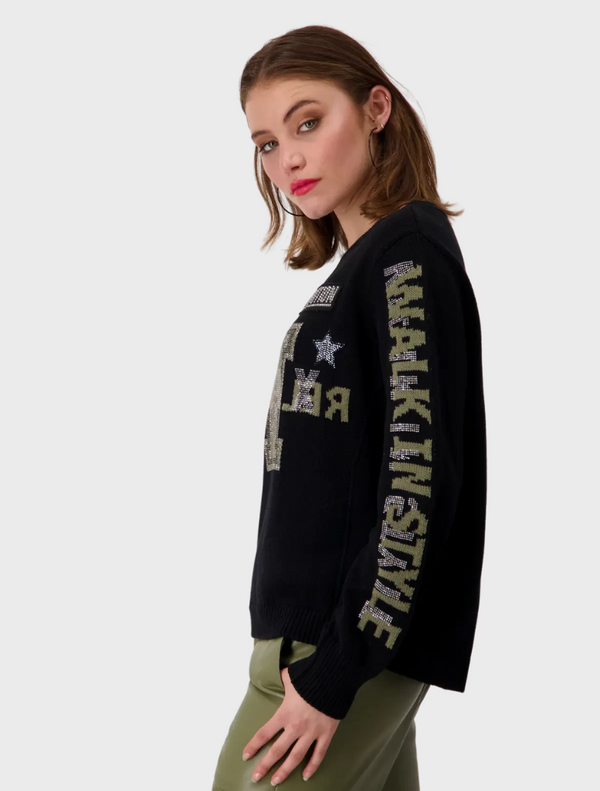 Black Jumper With Khaki & Silver Embellishments