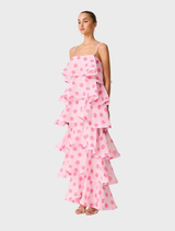 Sola Polkadot Tiered Maxi Dress - Pink