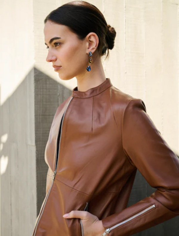 Hudson Leather Bomber Jacket - Husk
