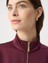 Zippered Casual Long Sleeve Jacket - Elderberry