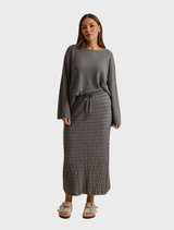 Waves Merino Cotton Pleat Skirt - Ash