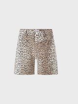 Denim Shorts With Leopard Print - Caffee Latte