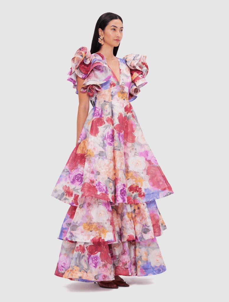 Federica Ruffled Gown - Fleur Print