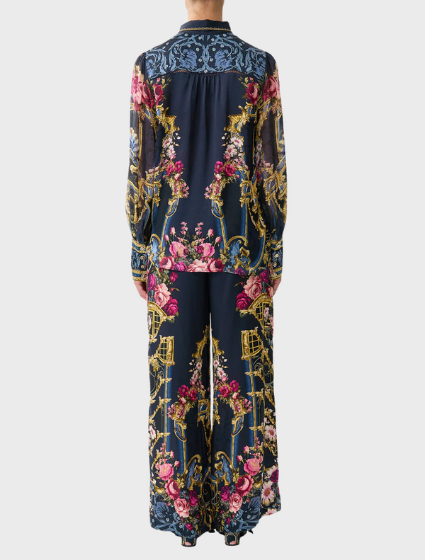 Button Through Blouson Sleeve Blouse - Ornate On A Plate