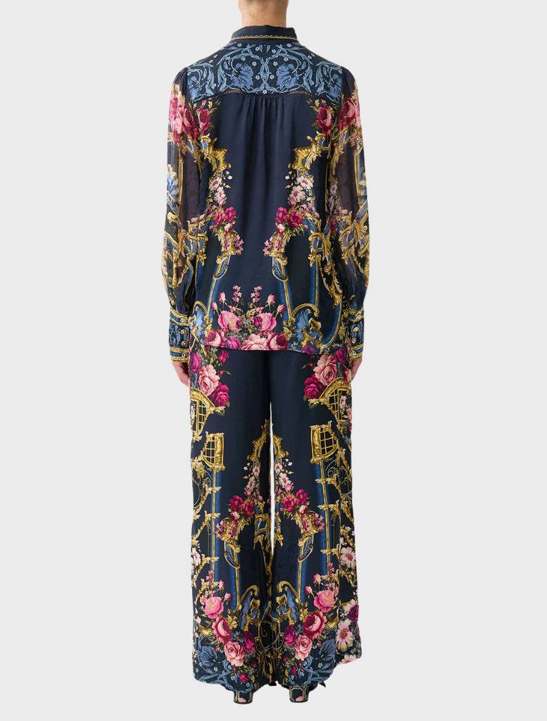 Button Through Blouson Sleeve Blouse - Ornate On A Plate