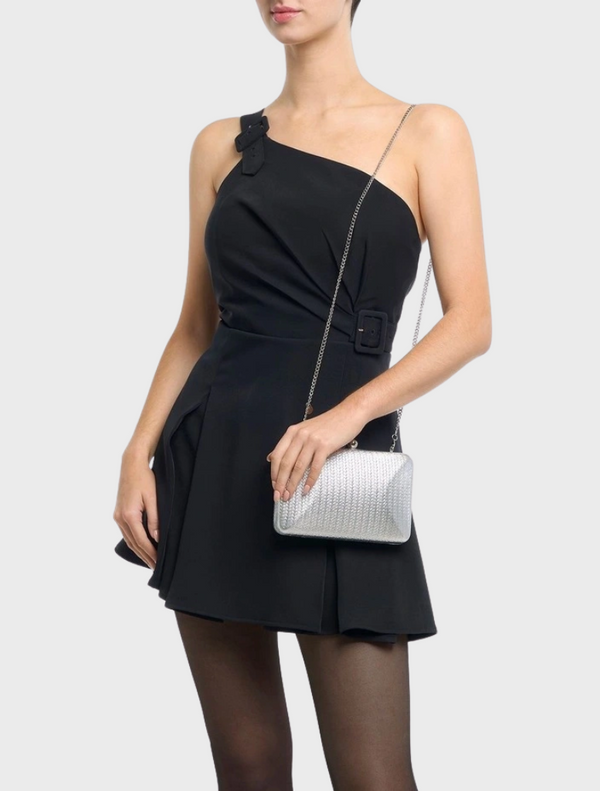 Chica Metallic Textured Clutch - Silver