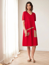 Oval Cut Out dress - Red /Taupe