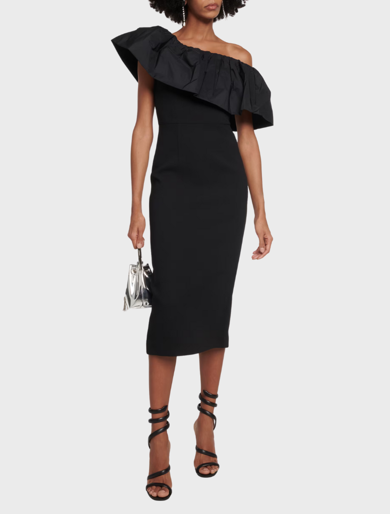 After Hours One-Shoulder Crepe Midi Dress - Black
