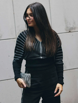 Francine Viscose Nylon Metallic Blend Stripe Knit Top - Onyx