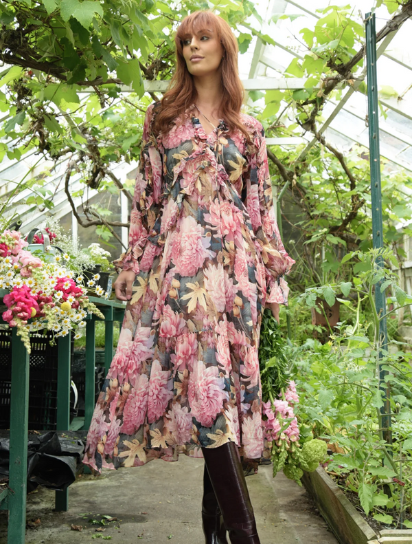 Frill At Ease Dress - Charcoal Floral