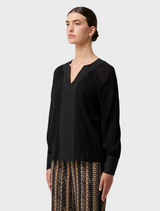 Lucent Crinkle Cotton Silk Blouse - Black