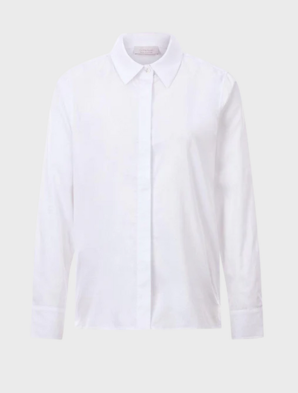 Shirt Blouse With Concealed Button Placket - White