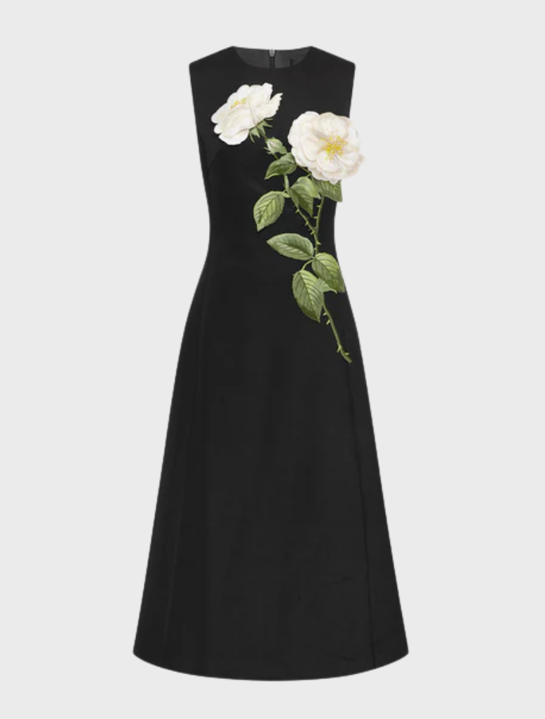 Cleo Embellished Sleeveless Midi Dress - White Rose Print