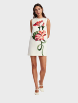 Yvonne Appliqué Floral Mini Dress - Vine Print in Snow