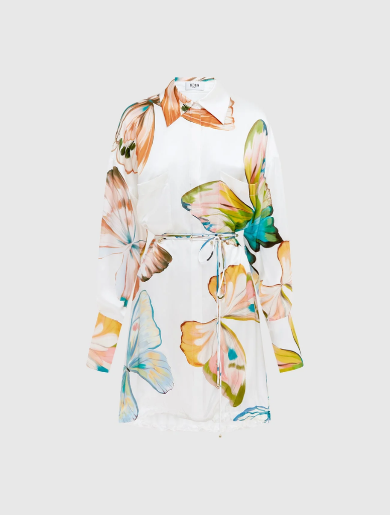 Elysia Shirt Mini Dress - Papillon Print in White