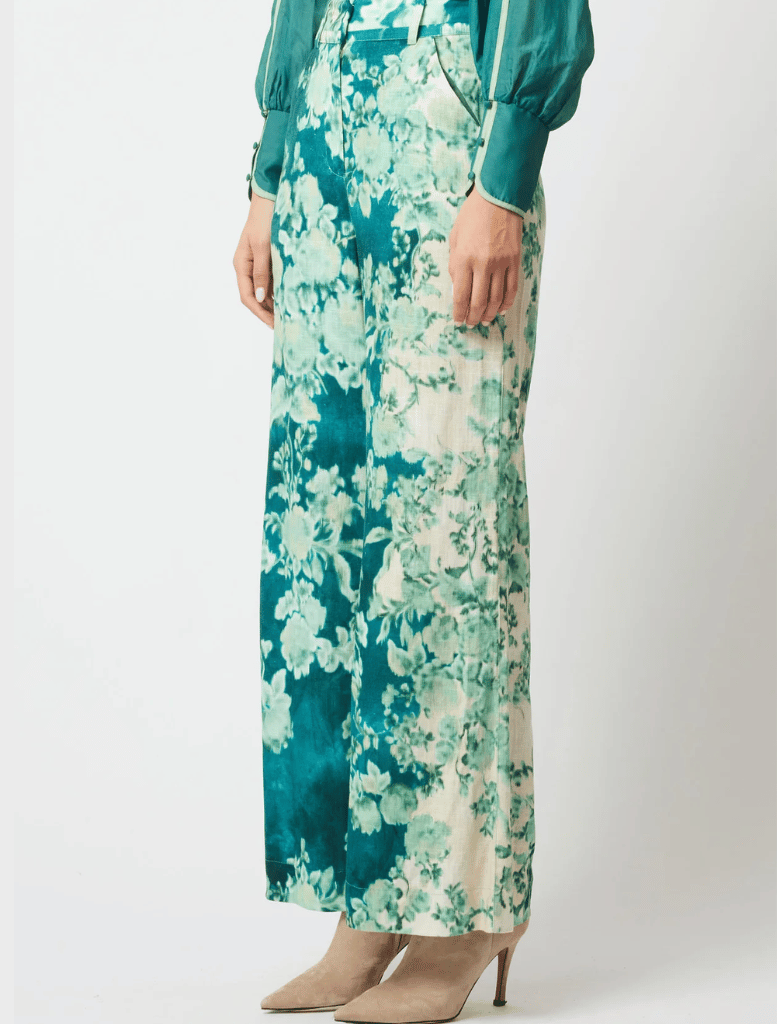 Dynasty Linen Viscose Pant  - Jade Floral