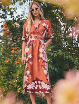Gisela Linen Viscose Printed Column Midi Dress - Amber Vine