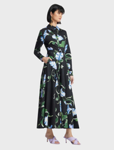 Zara Shirt Midi Dress - Vine Print in Ebony