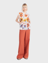 Jacquard Vest, Floral Pattern - White Coffee