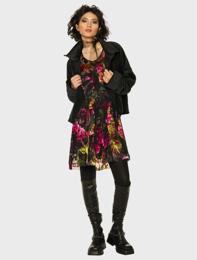 Dress Peony with Underdress - Black/pink