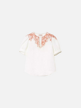 Linen Blouse with Floral Print -  Papaya Print