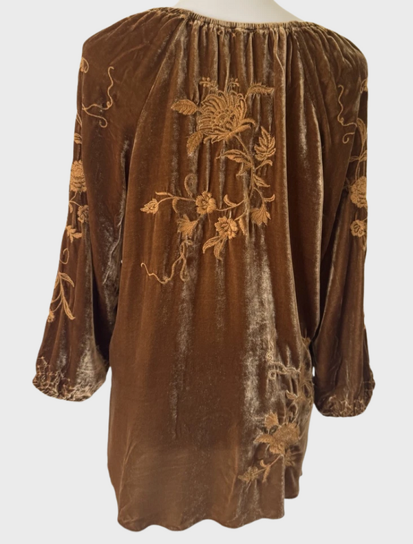 Millie Velvet Peasant Blouse - Bronze