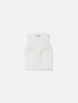 Sleeveless Top with Floral Embroideries - White