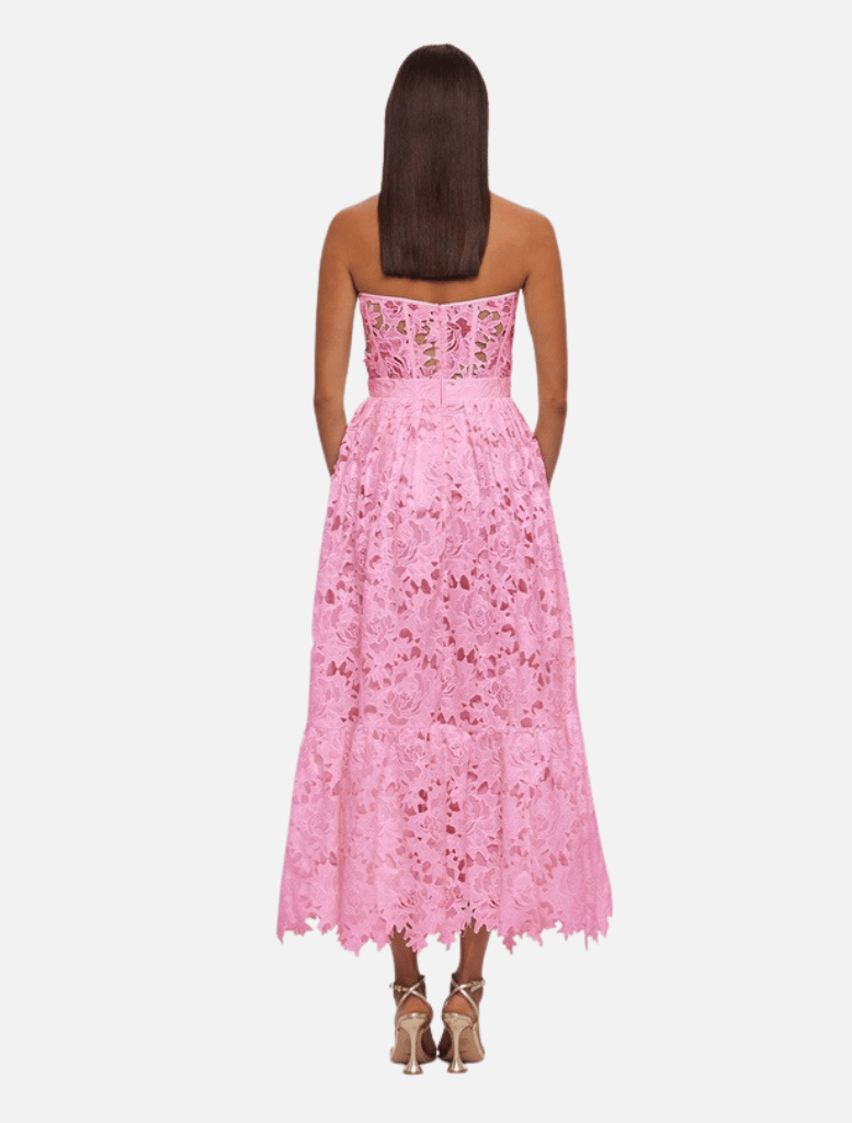 Emilia Lace Bustier Midi Dress - Candy Pink