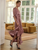 Gisele Flounce Sleeve Midi - Blush Brown
