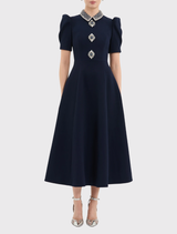 Crown Jewel Short Sleeve Midi Dress - Sapphire