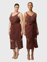 Solene Linen Viscose Midi Lace Skirt - Rosewood