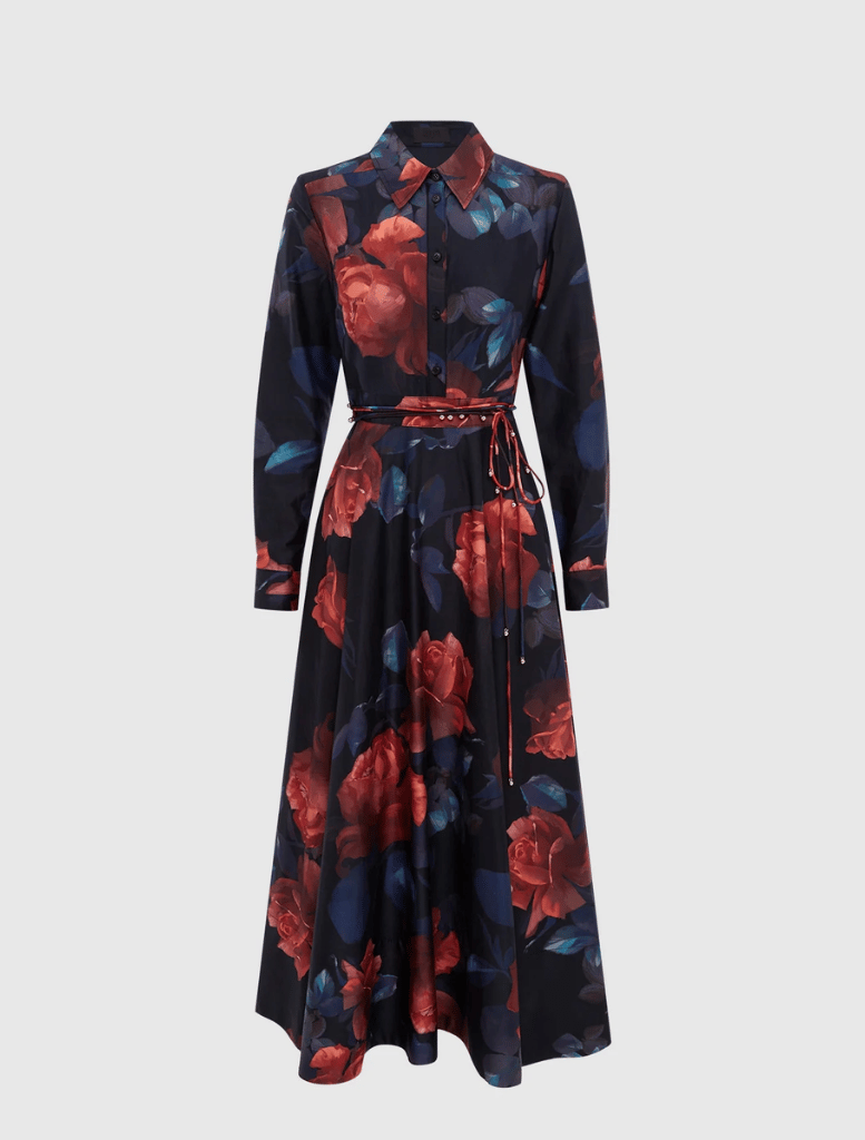 Zara Shirt Midi Dress - Rose Print