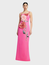 Arianna Appliqué Floral Maxi Dress - Peony Print in Fuchsia