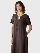 Long Line Bib Dress - Chocolate