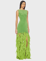 Marison Ruffled Fringe Gown - Fern Green